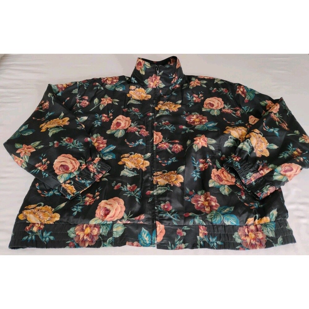Vtg 80's 100% Silk Track Suit Women's JG Hook Floral Cottage Grandma Mom M/L